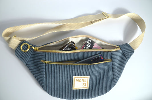 Sac Banane Velours Bleu Jean