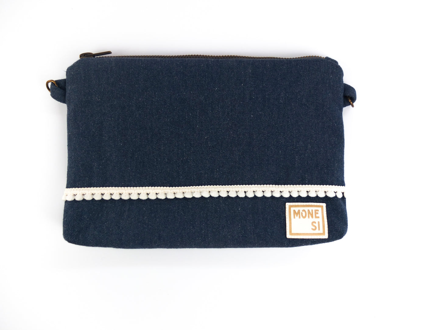 Denim blue canvas clutch bag