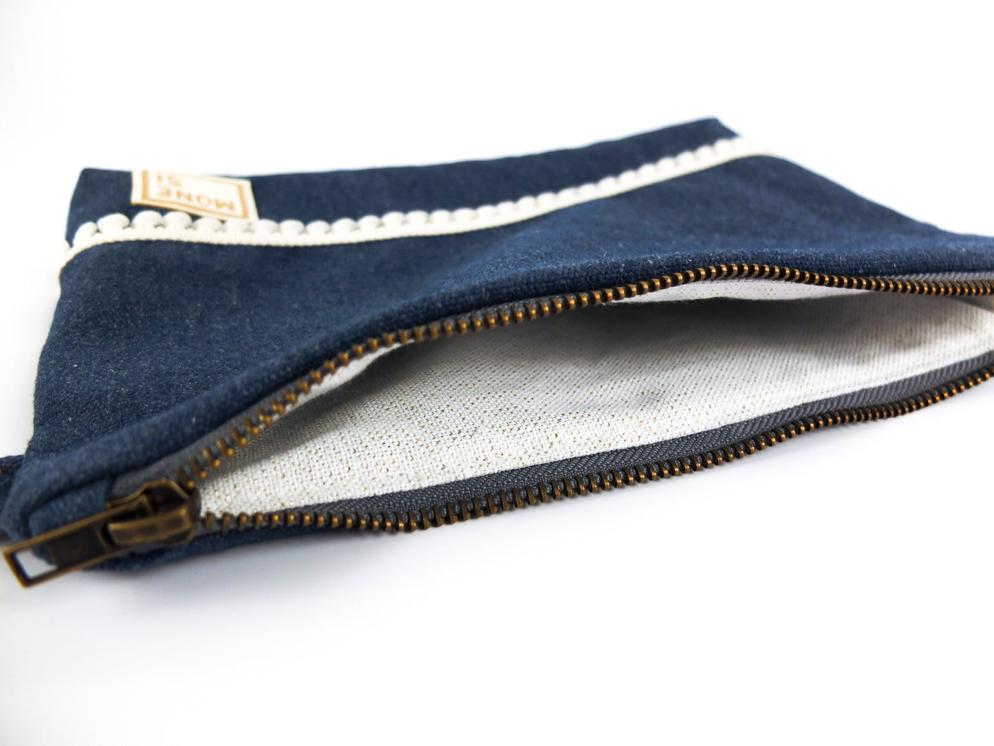Denim blue canvas clutch bag