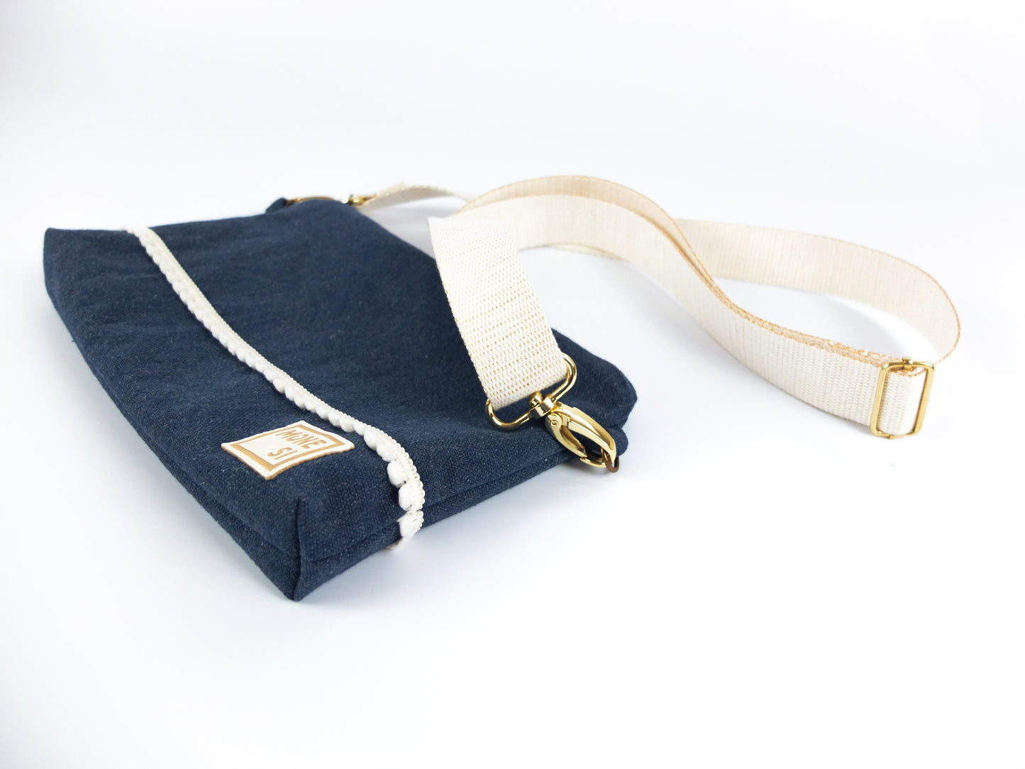 Denim blue canvas clutch bag