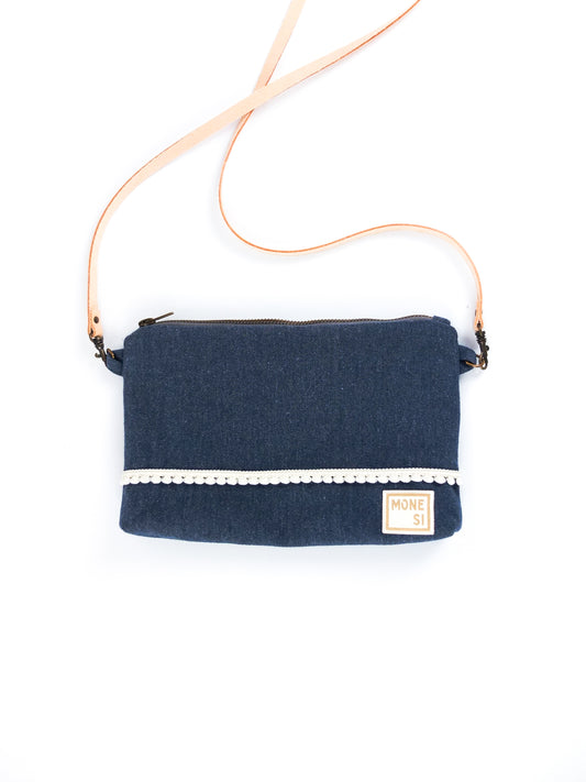 Denim blue canvas clutch bag